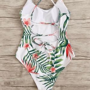 Tropical print one-piece bathing suit